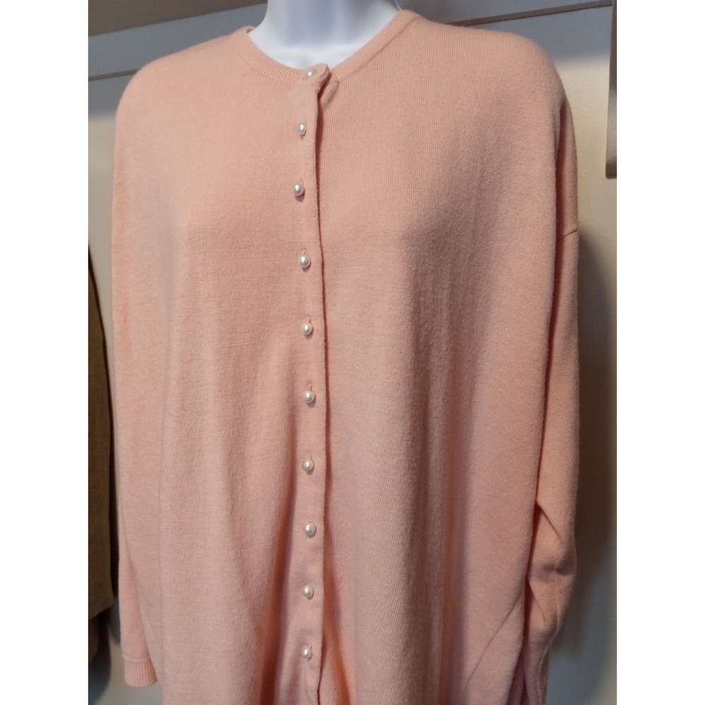 GP Collections Peach Cardigan Sweater Faux Pearl Buttons Crew‎ Neck Womens 18/20